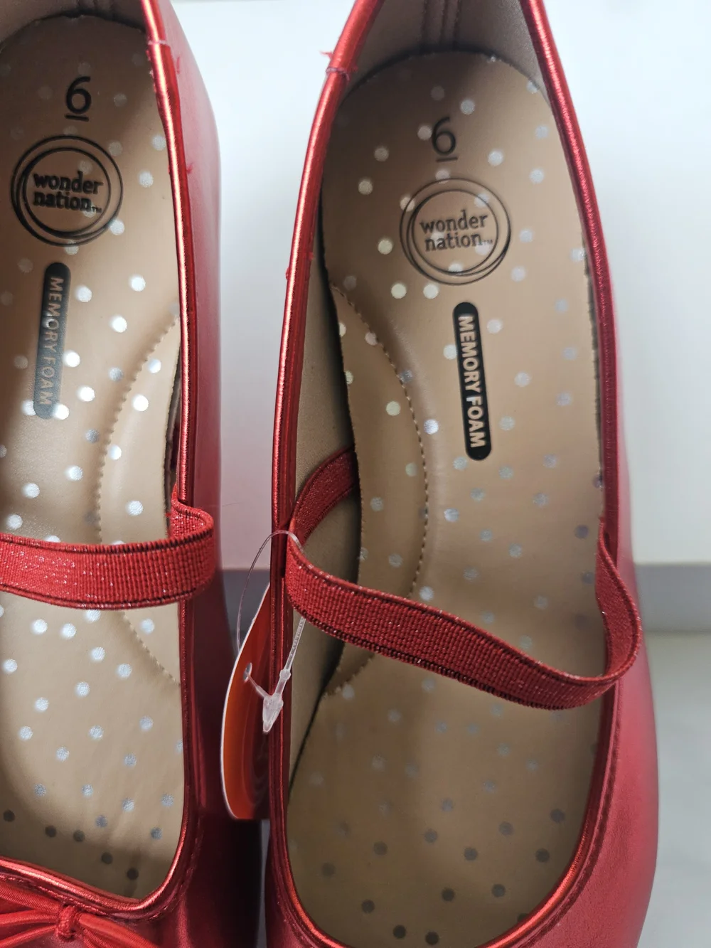 Wonder Nation Red Metallic Ballet Flats Mary Jane Strap NWT Size 6